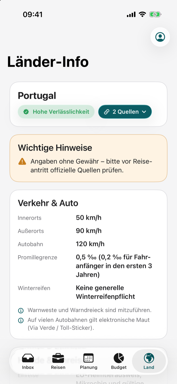 iPhone-App: Länderreport mit Verkehrsregeln und Wechselkurs