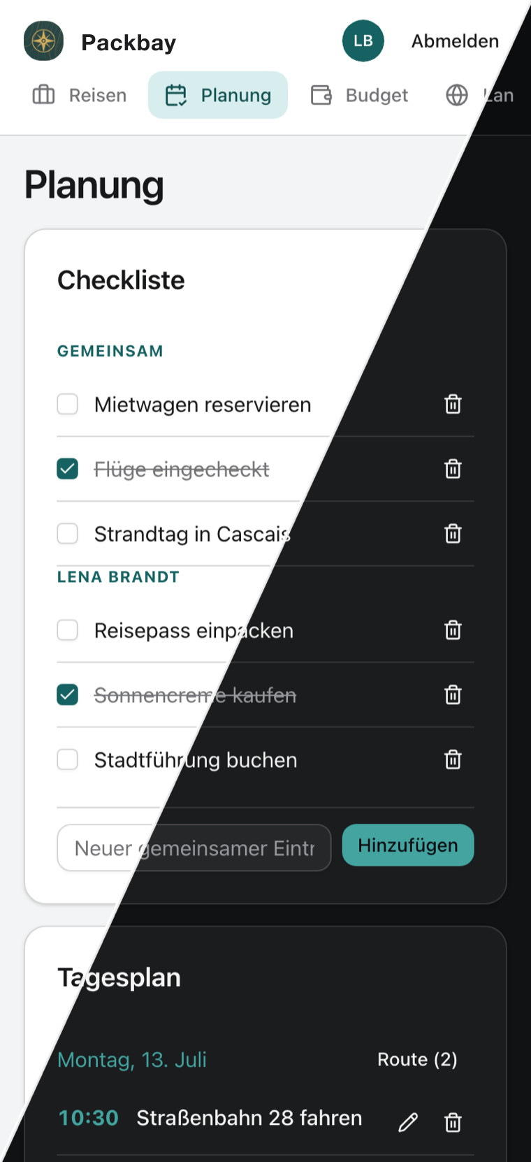 Planung im mobilen Browser: Checkliste und Tagesplan